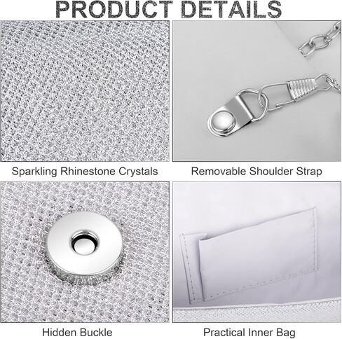 Hiwooii 5 Pieces Sliver Women Rhinestone Crystal Jewelry Set Includes Rhinestone Choker Necklace Clutch Purse Bracelet Ring Dangle Fringe Earrings for Wedding Christmas Party in Kuwait