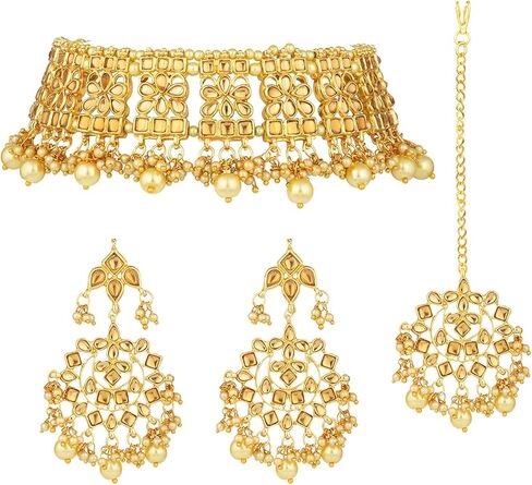 I Jewels Indian Gold Plated Traditional Kundan Choker Ethnic Bollywood Designer Jewelry Set with Earrings & Maang Tikka For Women in Kuwait