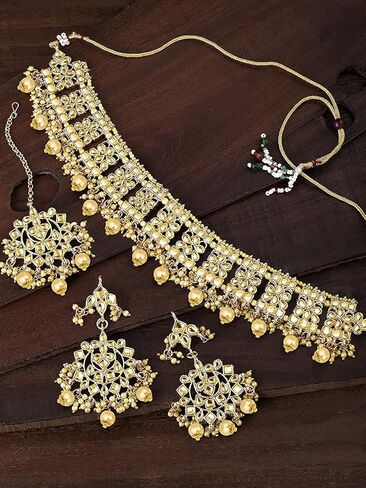 I Jewels Indian Gold Plated Traditional Kundan Choker Ethnic Bollywood Designer Jewelry Set with Earrings & Maang Tikka For Women in Kuwait