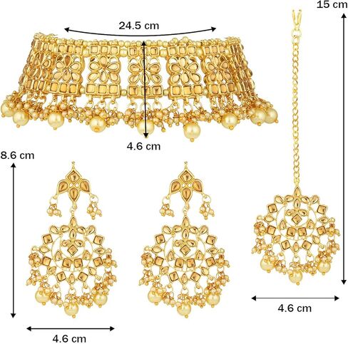 I Jewels Indian Gold Plated Traditional Kundan Choker Ethnic Bollywood Designer Jewelry Set with Earrings & Maang Tikka For Women in Kuwait