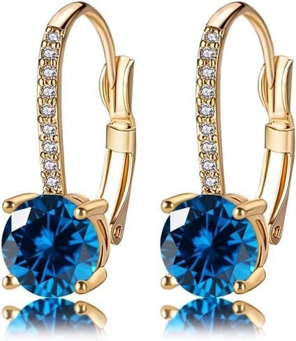 Ladies 1 Carat Diamond Pendant Earrings 18K Gold Plated Cubic Zirconia Hanging Lever Bridal Earrings Girls and Women's Fashion Jewelry in Kuwait