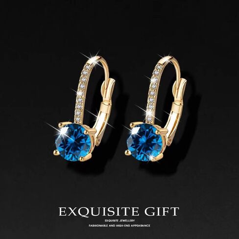 Ladies 1 Carat Diamond Pendant Earrings 18K Gold Plated Cubic Zirconia Hanging Lever Bridal Earrings Girls and Women's Fashion Jewelry in Kuwait