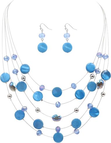 Jules D. Multi Layered Shell Illusion Necklace Earring Set Colorful Chunky Beads Necklace for Women Gifts in Saudi Arabia