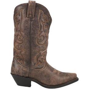Laredo Womens Access Embroidered Snip Toe Pull On Casual Boots Knee High Low Heel 1-2" - Brown in Kuwait