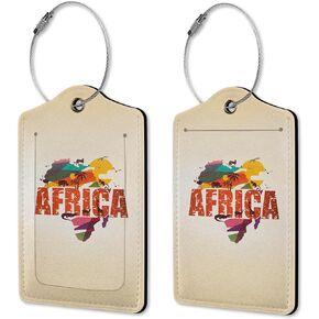 Luggage Tags for suitcases,2 Pack Travel Map Africa Luggage Tag,Leather Stainless Steel Loop Label Tag for Men Travel Bag Suitcase