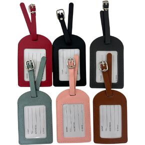 Luggage Tag PU Leather Label for Suitcase 6 Different Colors Simple Plain Style Compatible for Family, Travel Group, Friends 6 Packs for Set in Saudi Arabia