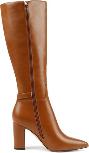 Women's High Block Heel Wrinkled Slouchy Zipper Knee High Boots in Saudi Arabia