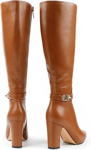 Women's High Block Heel Wrinkled Slouchy Zipper Knee High Boots in Saudi Arabia