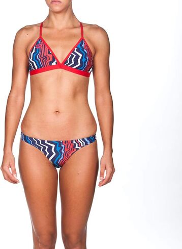 Arena Women's Zig Zag MaxLife Tie Back Top, Navy-Red, 32 in Saudi Arabia