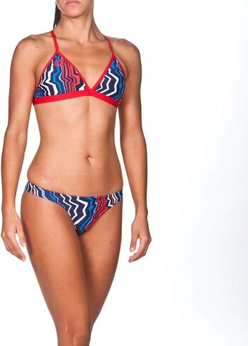 Arena Women's Zig Zag MaxLife Tie Back Top, Navy-Red, 32 in Saudi Arabia