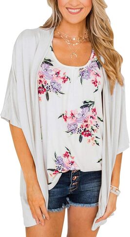 BB&KK Women's Cotton Lightweight Kimono Cardigans 3/4 Batwing Sleeve Solid Colors in Kuwait