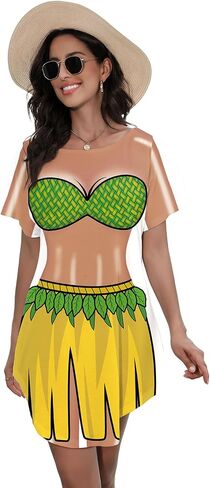 Women's Cute Bikini Printed T Shirt Dress Short Sleeve Baggy Shirt Beach Fun Swimwear Cover Up Dress in Kuwait