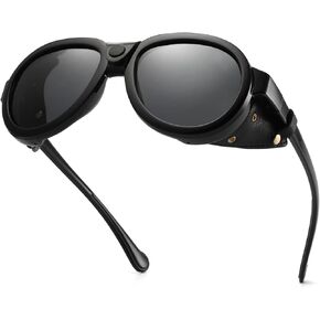 نظارات شمسية مستقطبة طراز MACJERO Retro Aviator Steampunk مع درع جانبي من الجلد للرجال والنساء in Saudi Arabia