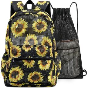 Bluboon Mesh Backpack for Girls Semi-Transparent School Bookbag See Through Beach Bag Daypack with Mesh Drawstring Bag