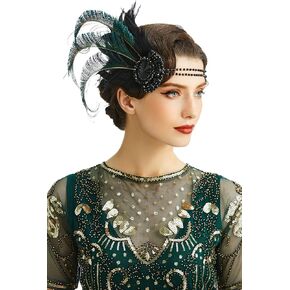 BABEYOND Vintage 1920s Flapper Headband Roaring 20s Great Gatsby خوذة (أخضر)