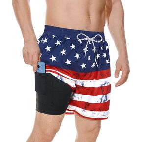 American Trends Mens Swim Trunks Compression Lined Swim Shorts for Outdoor Bathing Suit Shorts