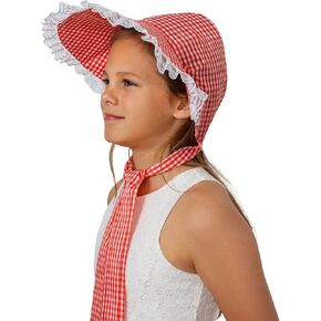 Skeleteen Colonial Pioneer Womens Bonnet - Revolutionary War Red and White Gingham Pilgrim Women Bonnets Sun Hats Dress Up Costume Accessories