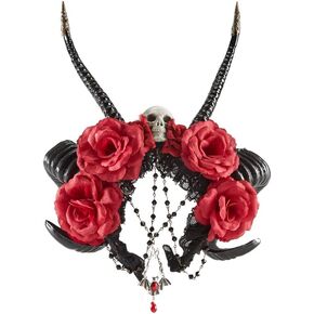 Gothic Antelope Horns Headband Skull Flowers Halloween Witch Demon Crowns Fancy Dress (Black) in Saudi Arabia