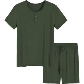 Latuza Men's Bamboo Viscose Henley Shirt Lounge Shorts Pajama Set