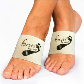 FOOTS LOVE 2 دعامات/أكمام لالتهاب اللفافة الأخمصية. العناية بالقدم، مهماز الكعب، تخفيف آلام القدمين، الأقواس المسطحة والمتساقطة، القوس العالي، الأقدام المسطحة. (زوج واحد باللون الأسود - مقاس واحد يناسب الجميع)، عدد 2 (عبوة من قطعة واحدة)