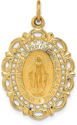 Diamond2Deal 14k Yellow Gold Solid Polished/Satin Medium Fancy Pierced Oval Miraculous Medal Fine Jewelry for Women in Saudi Arabia