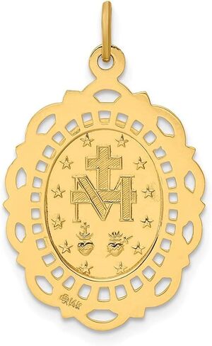 Diamond2Deal 14k Yellow Gold Solid Polished/Satin Medium Fancy Pierced Oval Miraculous Medal Fine Jewelry for Women in Saudi Arabia