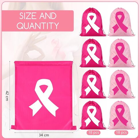 Windyun 36 Pcs Breast Cancer Awareness Pink Drawstring Bags Bulk Pink Ribbon Drawstring Backpack Breast Cancer Awareness Bulk Items for Breast Cancer Charity Event Party Favors Sports Gift Travel in Saudi Arabia
