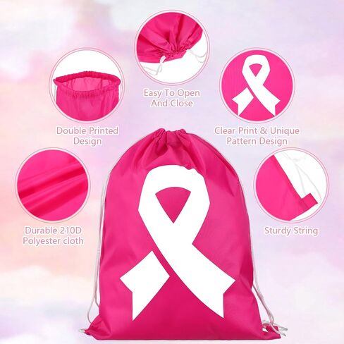 Windyun 36 Pcs Breast Cancer Awareness Pink Drawstring Bags Bulk Pink Ribbon Drawstring Backpack Breast Cancer Awareness Bulk Items for Breast Cancer Charity Event Party Favors Sports Gift Travel in Saudi Arabia