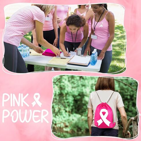 Windyun 36 Pcs Breast Cancer Awareness Pink Drawstring Bags Bulk Pink Ribbon Drawstring Backpack Breast Cancer Awareness Bulk Items for Breast Cancer Charity Event Party Favors Sports Gift Travel in Saudi Arabia