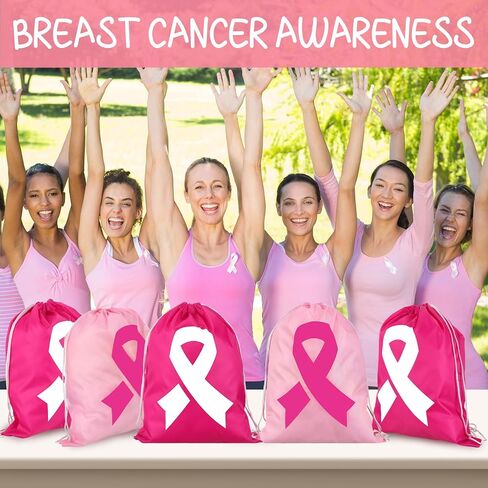 Windyun 36 Pcs Breast Cancer Awareness Pink Drawstring Bags Bulk Pink Ribbon Drawstring Backpack Breast Cancer Awareness Bulk Items for Breast Cancer Charity Event Party Favors Sports Gift Travel in Saudi Arabia