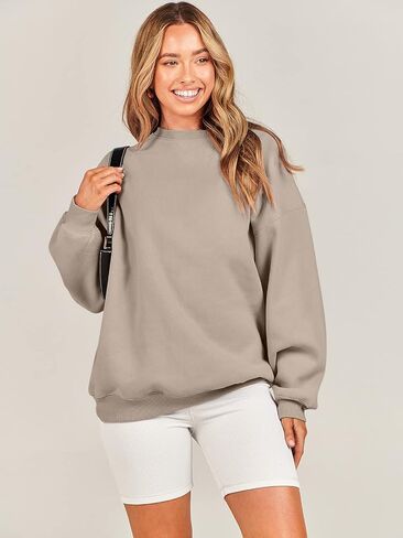ANRABESS البلوز المتضخم للنساء الصوف كم طويل Crewneck بلوزة كاجوال خريف 2023 الملابس العصرية in Kuwait