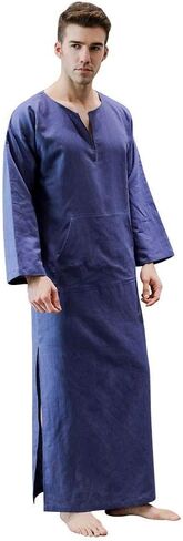 7 VEILS Men’s Natural Linen Robe Casual Caftan Cotton Thobe V Neck Long Gown Kaftan Nightshirt Loungewear… in Saudi Arabia