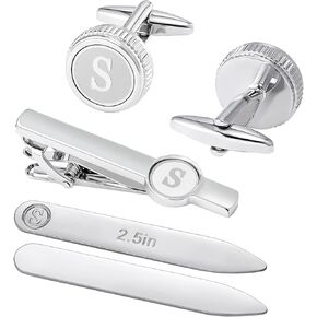 HHGEE XING Cufflinks Tie Clips Metal Collar Stays for Men Shirt Personalized Initials Alphabet A-Z Gift Set