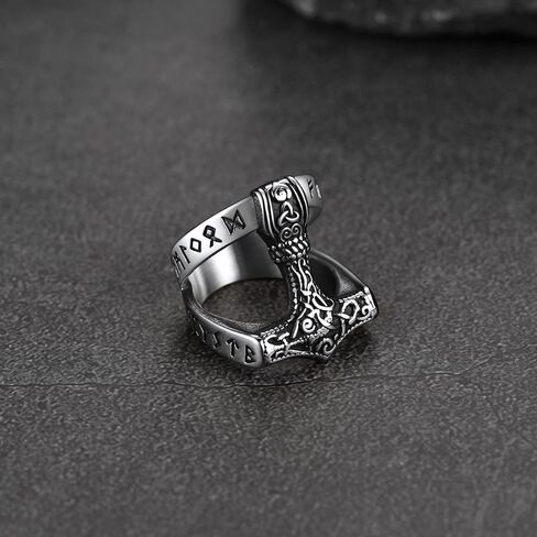 مجوهرات FaithHeart Norse Viking للرجال من الفولاذ المقاوم للصدأ الفايكنج ثور المطرقة/خاتم رأس الذئب فالكنوت المحارب المجوهرات القوطية - نقش شخصي in Kuwait