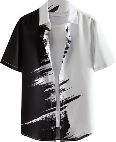 Verdusa Men's Leopard Zebra Print Short Sleeve Button Down Shirt Top in Kuwait