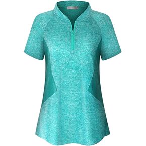 MISS FORTUNE Women's Running Tops Zip Up Collarless Tennis Golf Shirts Yoga Gym Workout Tops Shirts Quick Dry
