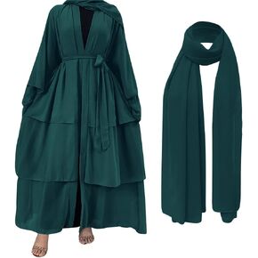 Abayas for Women Muslim Abaya Long Sleeve Maxi Dress Loose Full Cover Islamic Dubai Cardigan Clothes with Hijab S-XXL