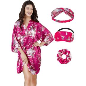 EPLAZA Women Floral Satin Robe Bridal Dressing Gown Wedding Bride Bridesmaid Kimono Sleepwear