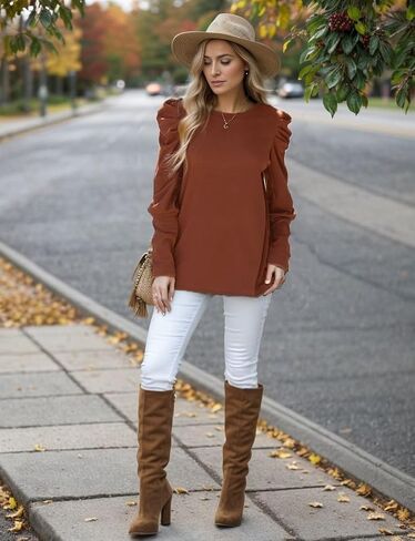 WIHOLL Womens Sweatshirts Crewneck Puff Sleeve Shirts Fall Tunic Tops for Leggings in Saudi Arabia
