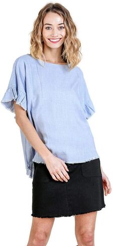 Umgee Women's Ruffle Sleeve Frayed Hem Top in Saudi Arabia