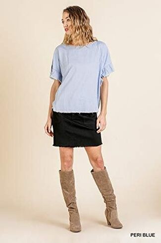 Umgee Women's Ruffle Sleeve Frayed Hem Top in Saudi Arabia