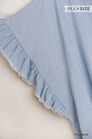 Umgee Women's Ruffle Sleeve Frayed Hem Top in Saudi Arabia