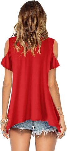 Beluring Womens Cold Shoulder Tops Summer Short Sleeve V Neck Casual Tunic Tee Shirts in Kuwait