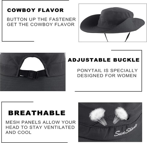 Muryobao 2 Pack Women Ponytail Summer Sun Hat UV Protection Wide Brim Foldable Safari Fishing Cap in Kuwait