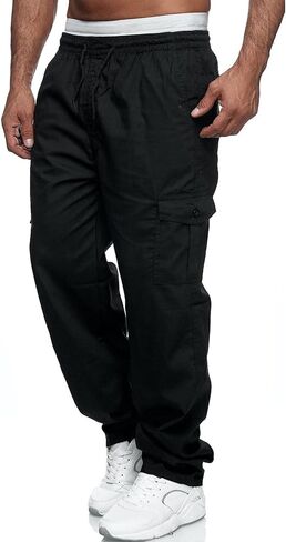 Men's Cargo Pants Relaxed Fit Sport Pants Jogger Sweatpants Drawstring Outdoor Trousers with Pockets in Kuwait