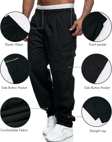 Men's Cargo Pants Relaxed Fit Sport Pants Jogger Sweatpants Drawstring Outdoor Trousers with Pockets in Kuwait