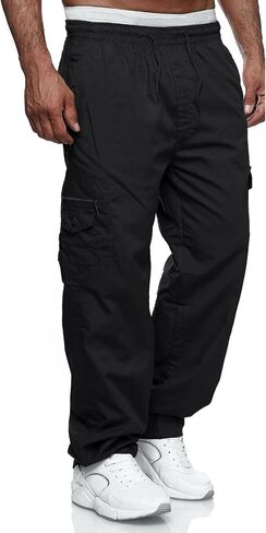 Men's Cargo Pants Relaxed Fit Sport Pants Jogger Sweatpants Drawstring Outdoor Trousers with Pockets in Kuwait