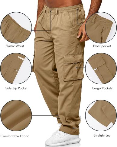 Men's Cargo Pants Relaxed Fit Sport Pants Jogger Sweatpants Drawstring Outdoor Trousers with Pockets in Kuwait
