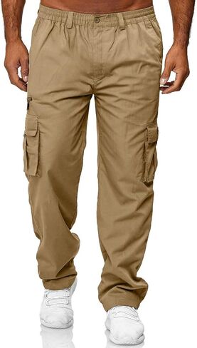 Men's Cargo Pants Relaxed Fit Sport Pants Jogger Sweatpants Drawstring Outdoor Trousers with Pockets in Kuwait