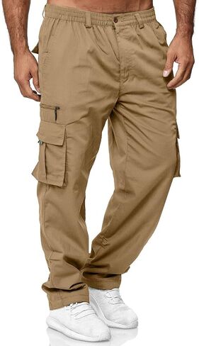 Men's Cargo Pants Relaxed Fit Sport Pants Jogger Sweatpants Drawstring Outdoor Trousers with Pockets in Kuwait